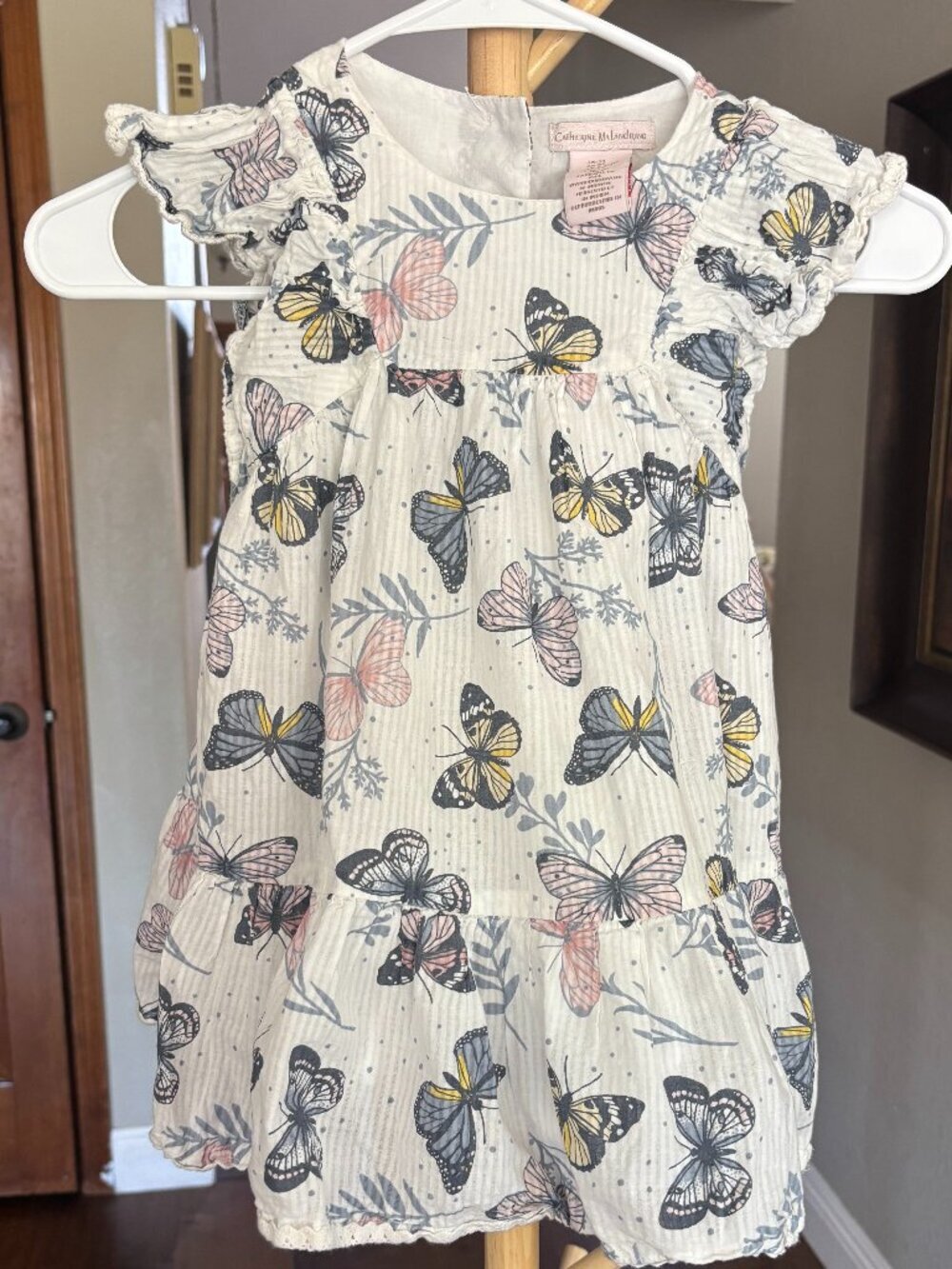 Catherine Malandrino Butterfly Print Gauze Flutter Sleeve Tiered Dress Girls 3T